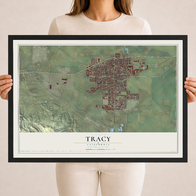 Map of Tracy, California, 18 x 24 inch print in a black wood frame