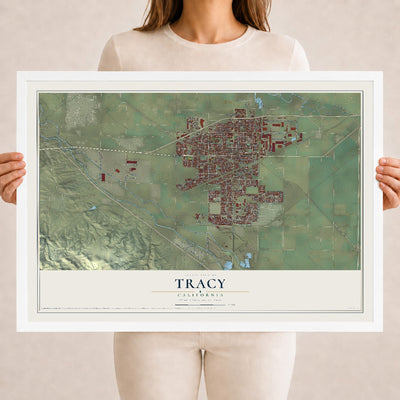 Map of Tracy, California, 18 x 24 inch print in a white wood frame