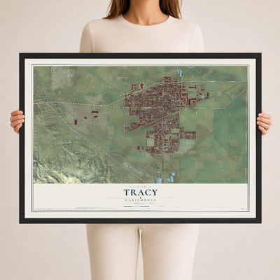Map of Tracy, California, 24 x 36 inch print in a black wood frame