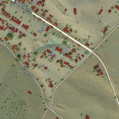 Close-up of the map of Tres Pinos, California print showing street and building detail