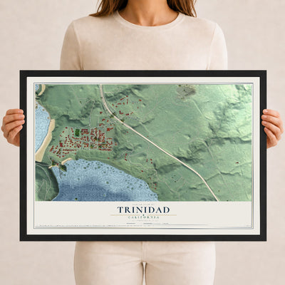 Map of Trinidad, California, 12 x 18 inch print in a black wood frame