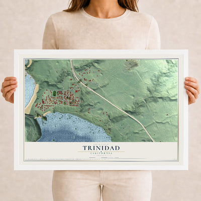 Map of Trinidad, California, 12 x 18 inch print in a white wood frame