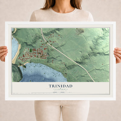 Map of Trinidad, California, 18 x 24 inch print in a white wood frame