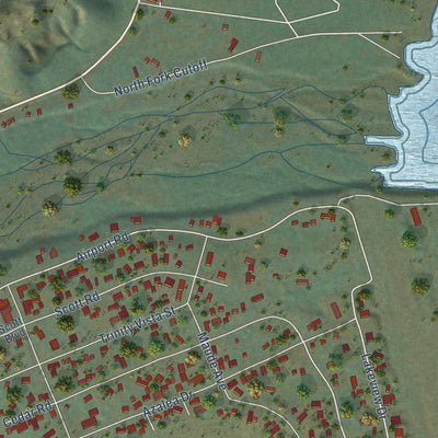 Close-up of the map of Trinity Center, California print showing street and building detail