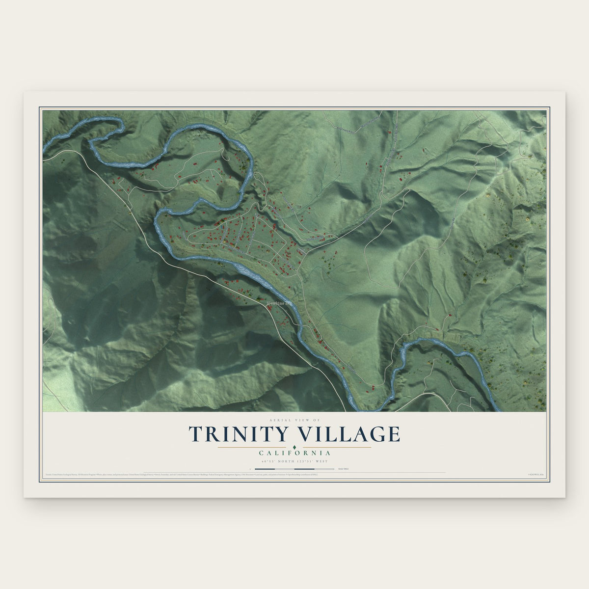 Trinity Village, California map print, the full design
