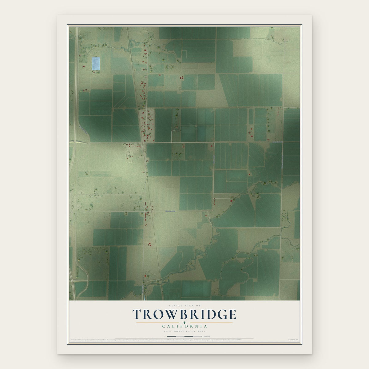 Trowbridge, California map print, the full design