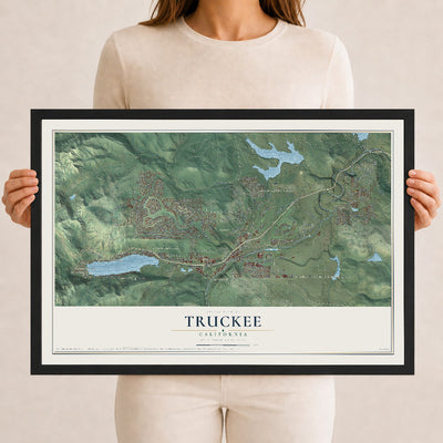 Map of Truckee, California, 12 x 18 inch print in a black wood frame