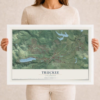 Map of Truckee, California, 12 x 18 inch print in a white wood frame