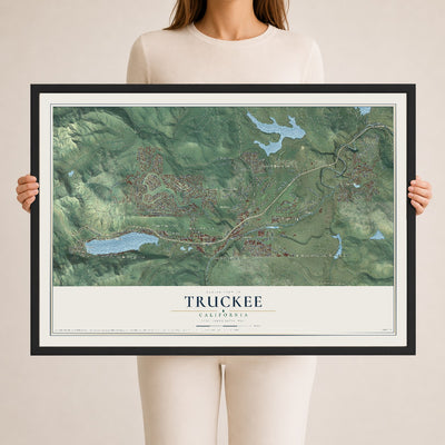 Map of Truckee, California, 24 x 36 inch print in a black wood frame