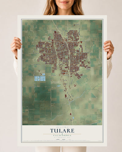 Map of Tulare, California, 24 x 36 inch unframed archival matte print