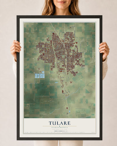 Map of Tulare, California, 24 x 36 inch print in a black wood frame