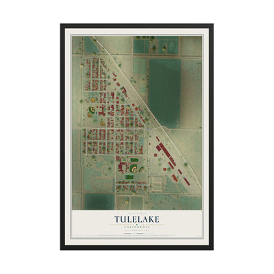 Map of Tulelake, California, 12 x 18 inch print in a black wood frame