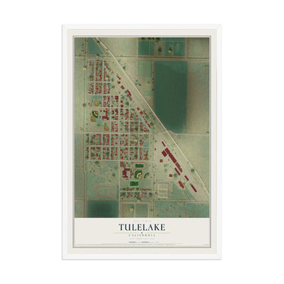 Map of Tulelake, California, 12 x 18 inch print in a white wood frame