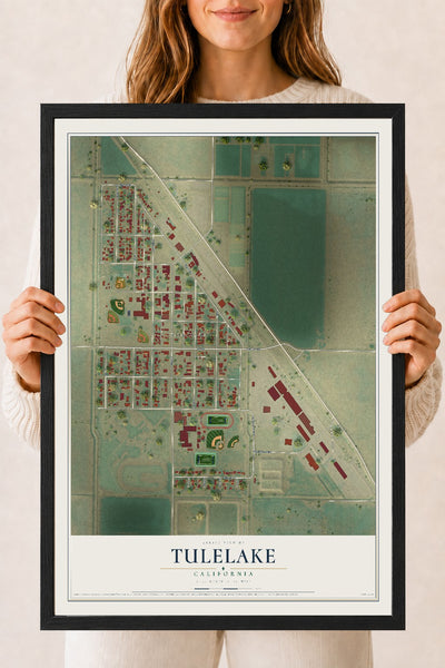 Map of Tulelake, California, 18 x 24 inch print in a black wood frame