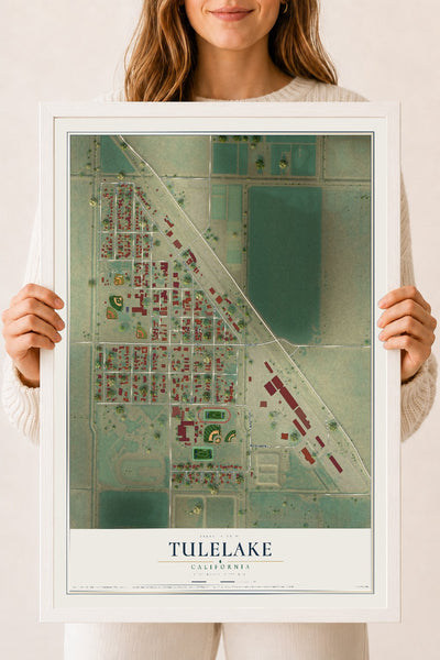 Map of Tulelake, California, 18 x 24 inch print in a white wood frame
