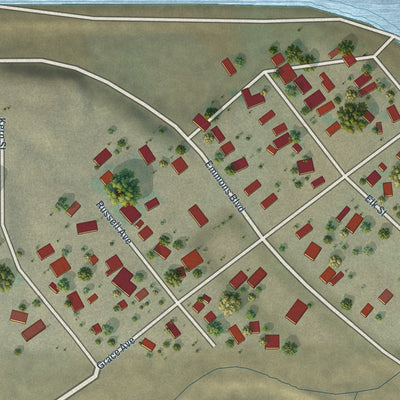Close-up of the map of Tupman, California print showing street and building detail
