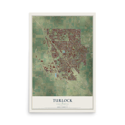 Map of Turlock, California, 12 x 18 inch unframed archival matte print