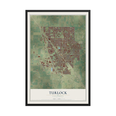 Map of Turlock, California, 12 x 18 inch print in a black wood frame