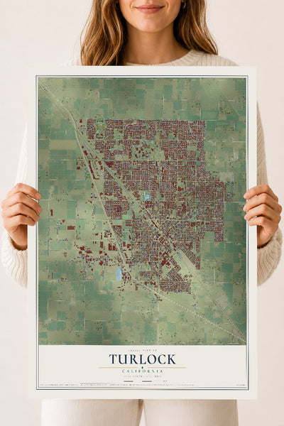 Map of Turlock, California, 18 x 24 inch unframed archival matte print