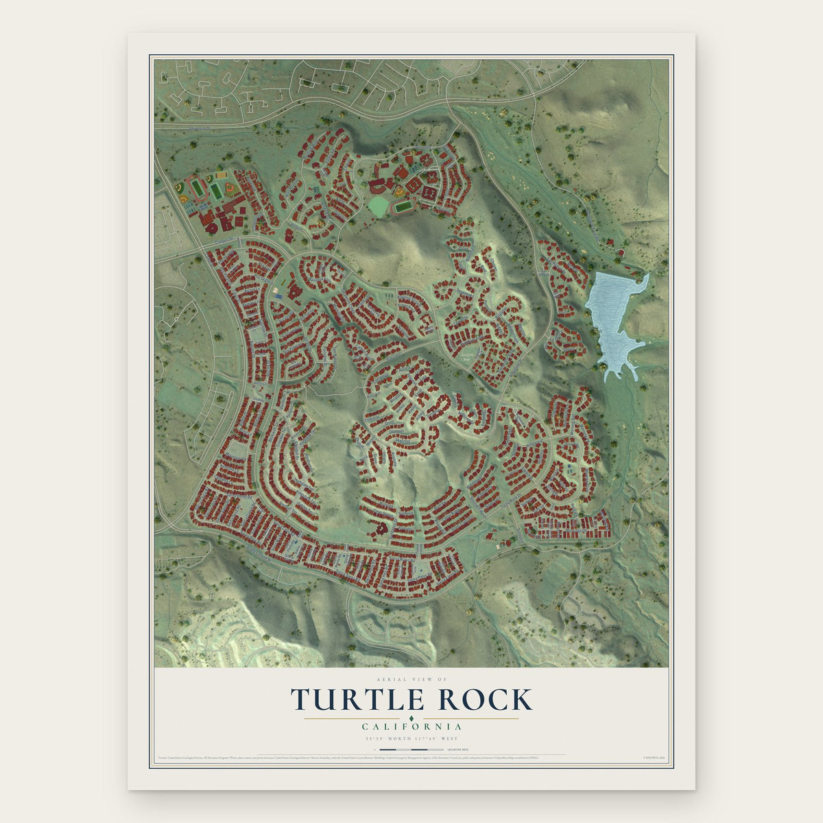 Turtle Rock, California map print, the full design