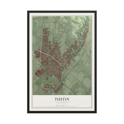 Map of Tustin, California, 12 x 18 inch print in a black wood frame