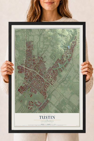 Map of Tustin, California, 18 x 24 inch print in a black wood frame