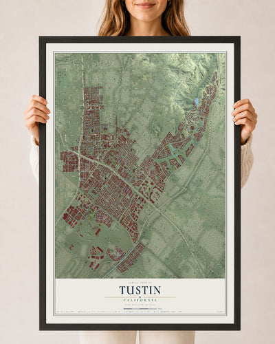 Map of Tustin, California, 24 x 36 inch print in a black wood frame