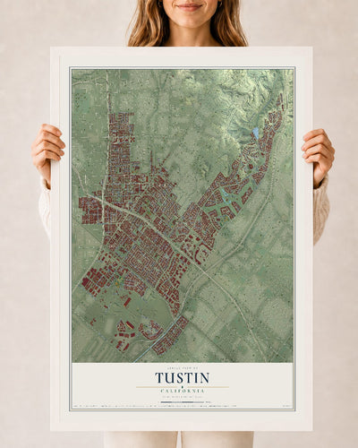 Map of Tustin, California, 24 x 36 inch print in a white wood frame