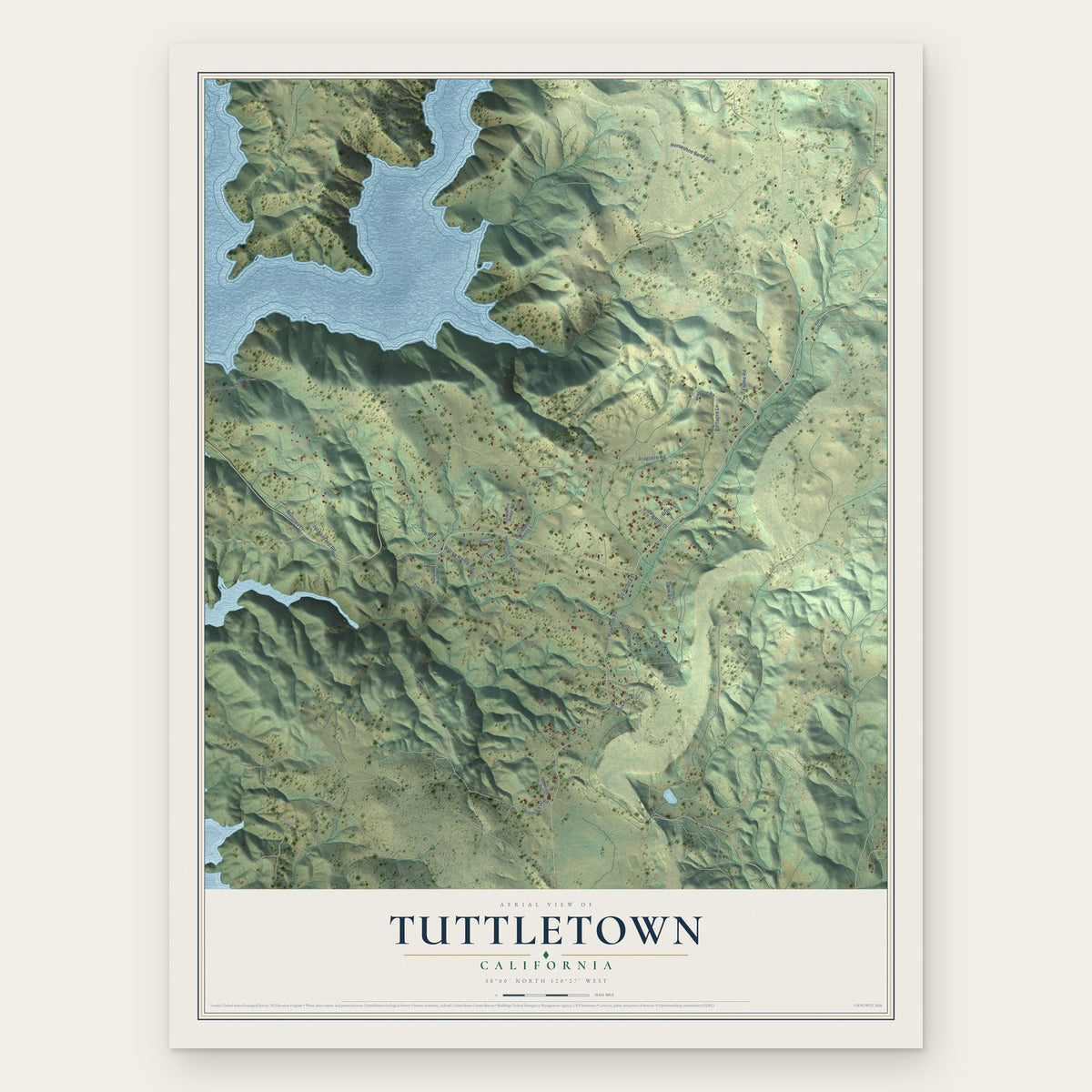Tuttletown, California map print, the full design