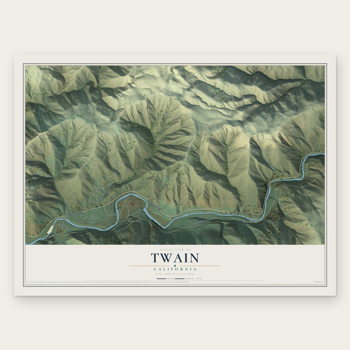 Twain, California map print, the full design