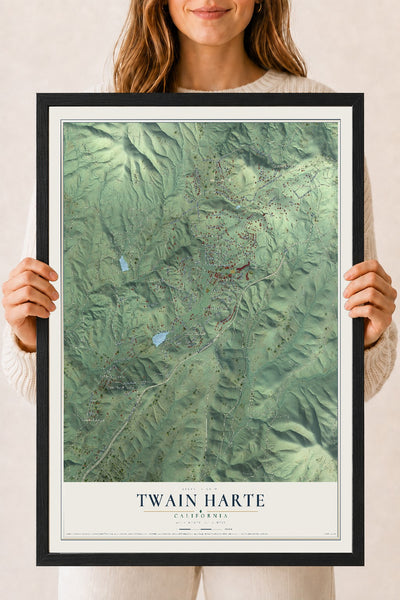 Map of Twain Harte, California, 18 x 24 inch print in a black wood frame