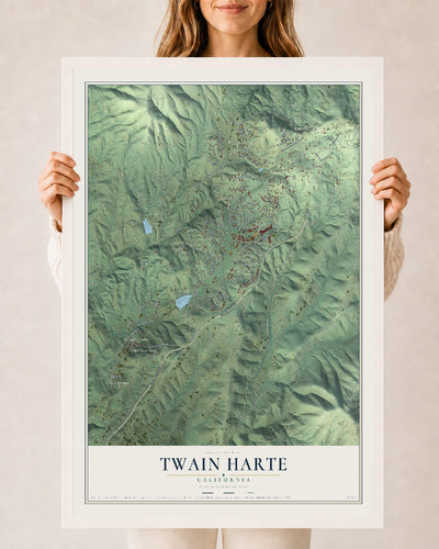 Map of Twain Harte, California, 24 x 36 inch print in a white wood frame