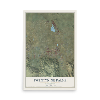 Map of Twentynine Palms, California, 12 x 18 inch unframed archival matte print