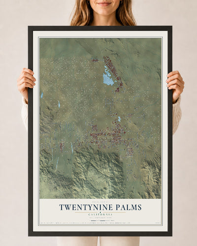 Map of Twentynine Palms, California, 24 x 36 inch print in a black wood frame