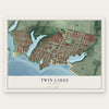 Twin Lakes, California map print, the full design