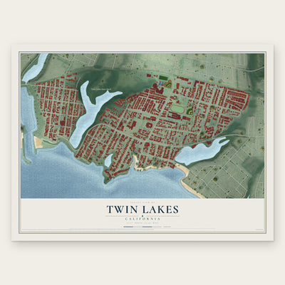 Twin Lakes, California map print, the full design