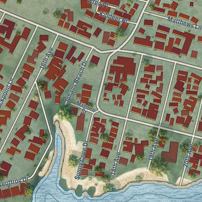 Close-up of the map of Twin Lakes, California print showing street and building detail