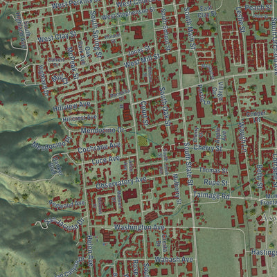 Close-up of the map of Ukiah, California print showing street and building detail