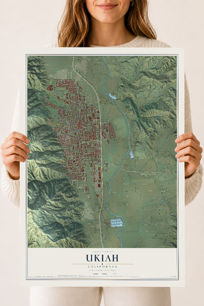 Map of Ukiah, California, 18 x 24 inch unframed archival matte print