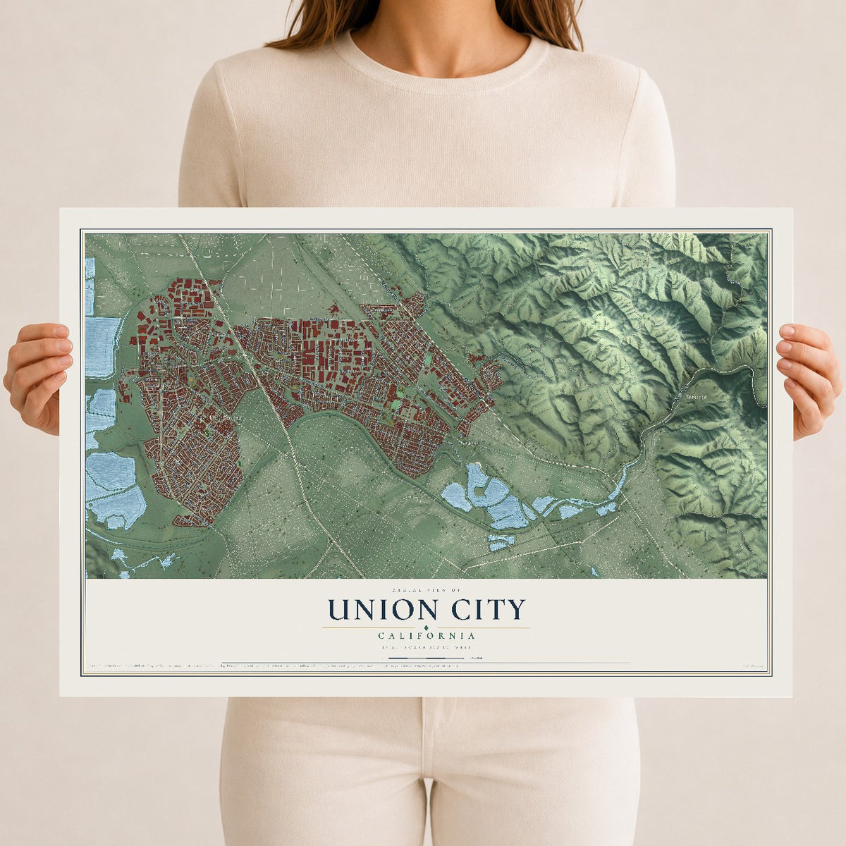 Map of Union City, California, 12 x 18 inch unframed archival matte print