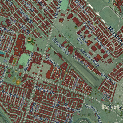 Close-up of the map of Union City, California print showing street and building detail