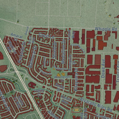 Second close-up of the map of Union City, California print showing more streets and buildings