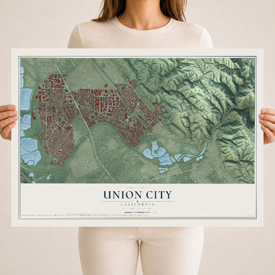 Map of Union City, California, 18 x 24 inch unframed archival matte print