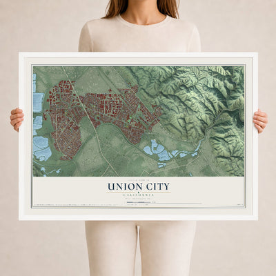 Map of Union City, California, 24 x 36 inch print in a white wood frame