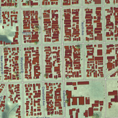 Close-up of the map of University Heights, California print showing street and building detail