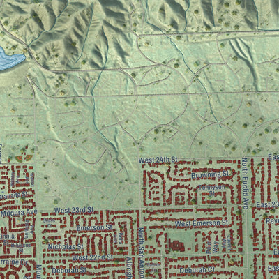Second close-up of the map of Upland, California print showing more streets and buildings