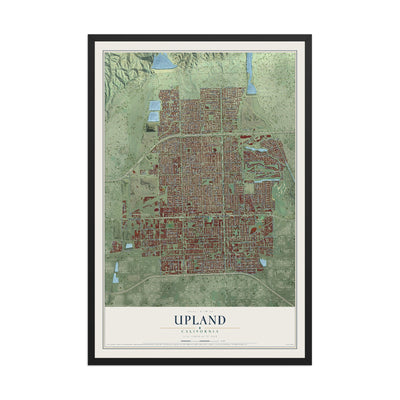 Map of Upland, California, 12 x 18 inch print in a black wood frame