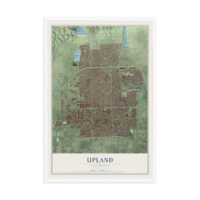 Map of Upland, California, 12 x 18 inch print in a white wood frame