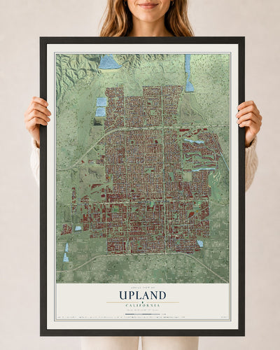 Map of Upland, California, 24 x 36 inch print in a black wood frame