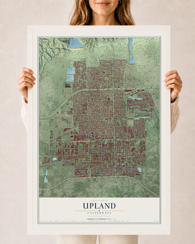 Map of Upland, California, 24 x 36 inch print in a white wood frame